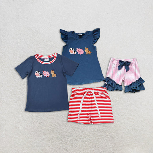 RTS NO MOQ baby Girls Clothes embroidery short sleeve shorts Sets