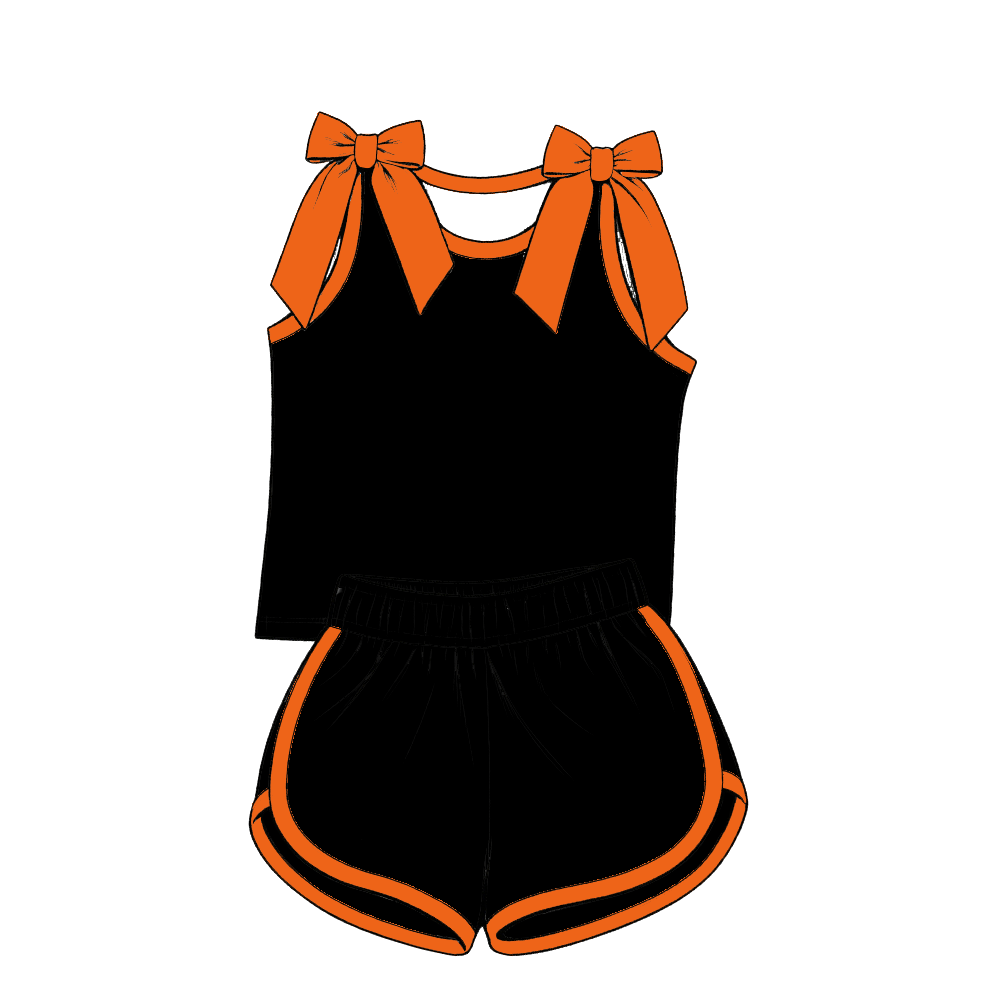 custom moq 5 mix size XY070201 Baby Girls Solid Color Bow Sleeveless Tank Top And Elastic Waist Shorts Set