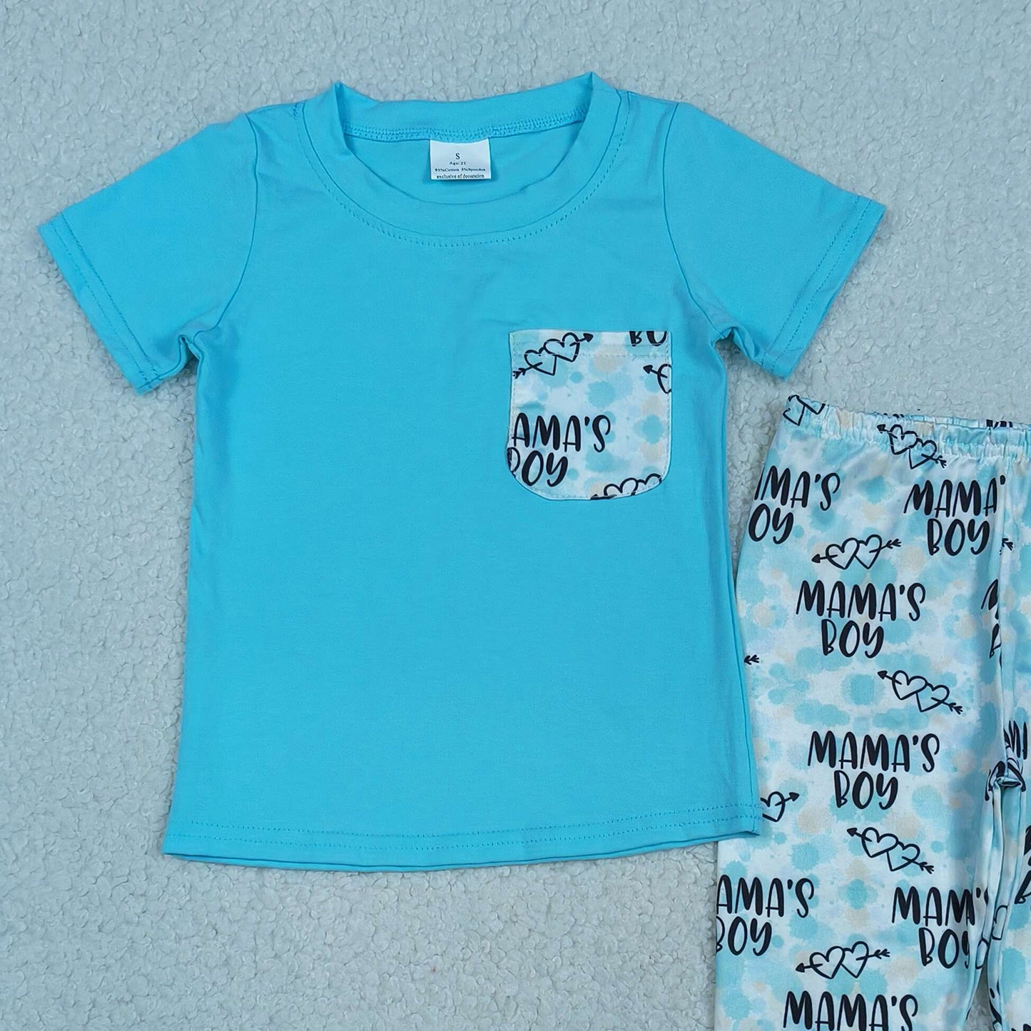 RTS NO MOQ BSPO0587  Toddler Boys Hearts Pattern Leggings Short Sleeve Pocket Tee Clothes Set