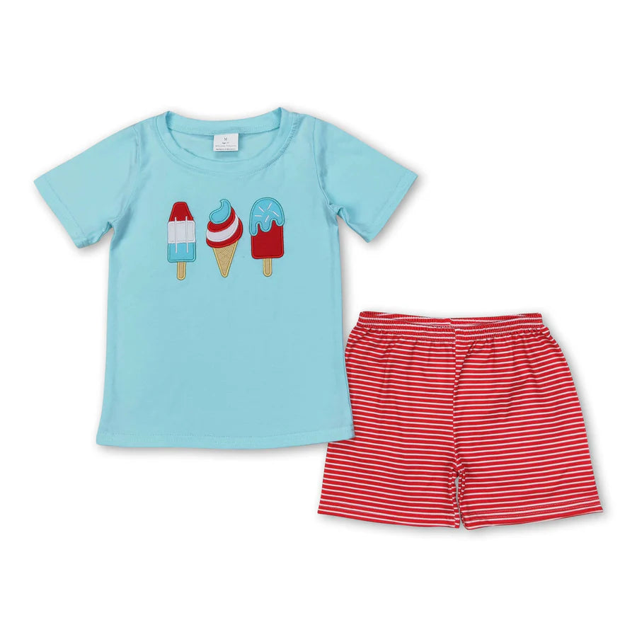RTS NO MOQ Sibling Baby Boys Popstick Shirt 4th Of July Shorts Sets