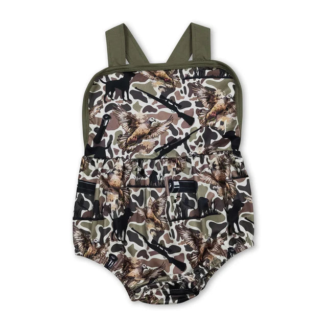 RTS NO MOQ Sibling Baby Boys Strap Southern Dog Ducks Camo Hunting Rompers