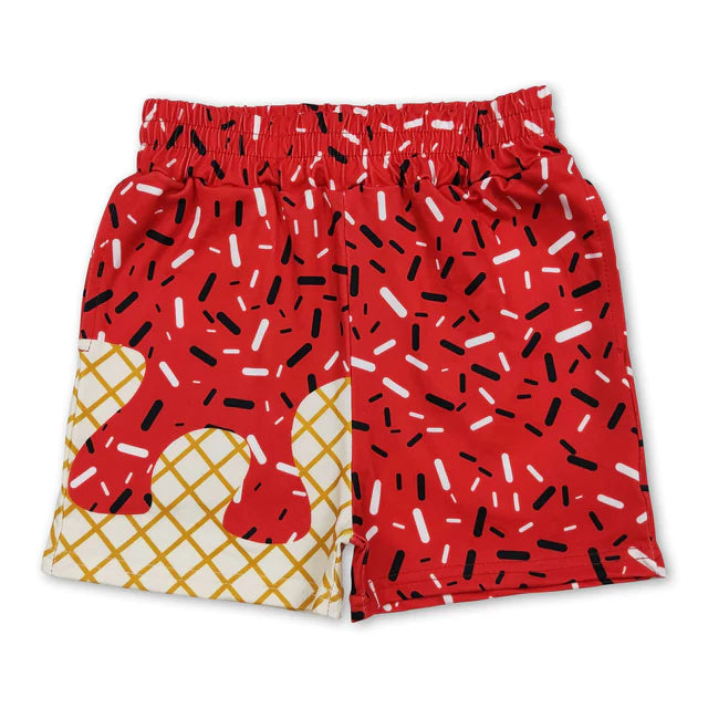 RTS NO MOQ（In Stock)Baby Boys Red Sprinkle Drip Team Shorts Bottom