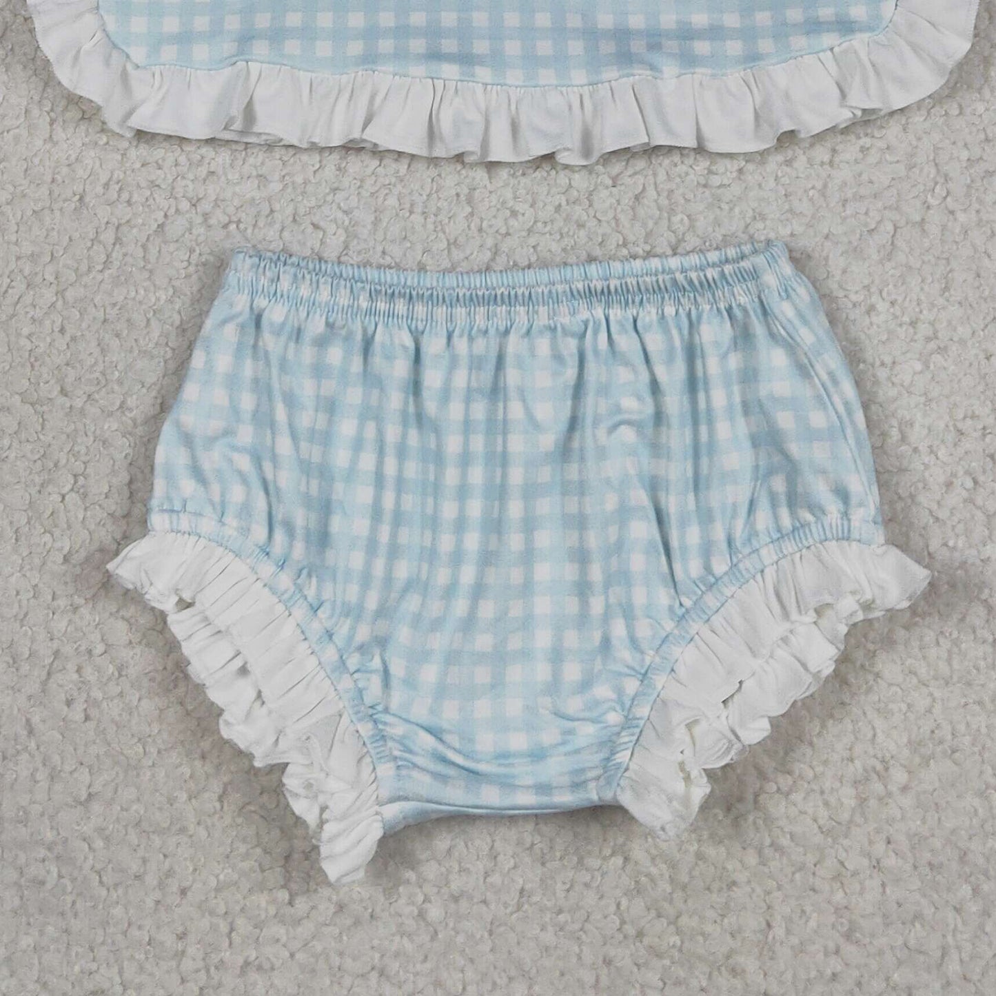 RTS NO MOQ milk silk GBO0529 Light Blue Checked Bow Tunic Bummies Sets For Baby Girls