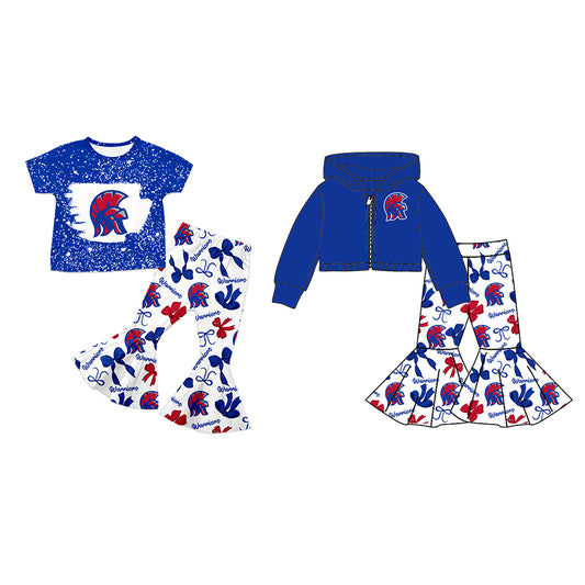 Custom moq 5 mix size milk silk summer teams baby girls clothes bow blue short sleeve pants sets and hooded long sleeve pants sets-25.7.24