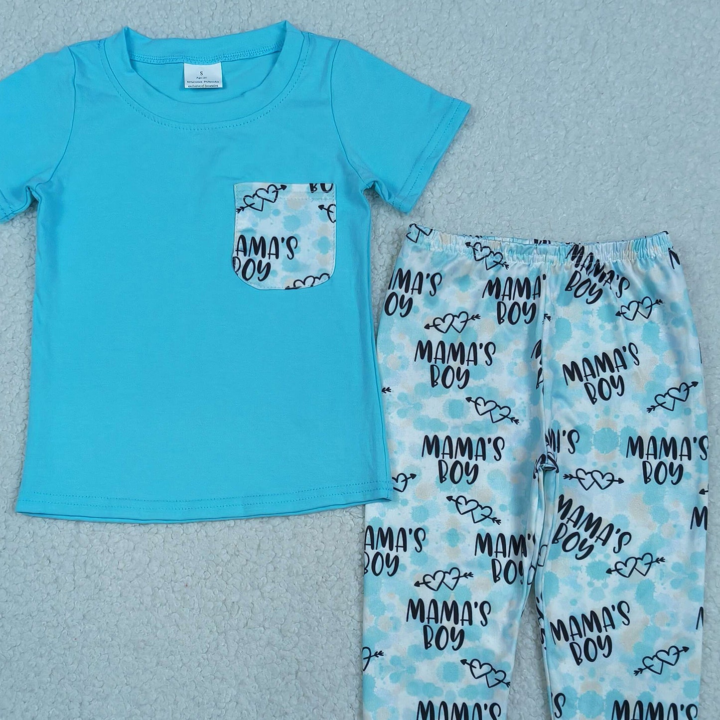 RTS NO MOQ BSPO0587  Toddler Boys Hearts Pattern Leggings Short Sleeve Pocket Tee Clothes Set