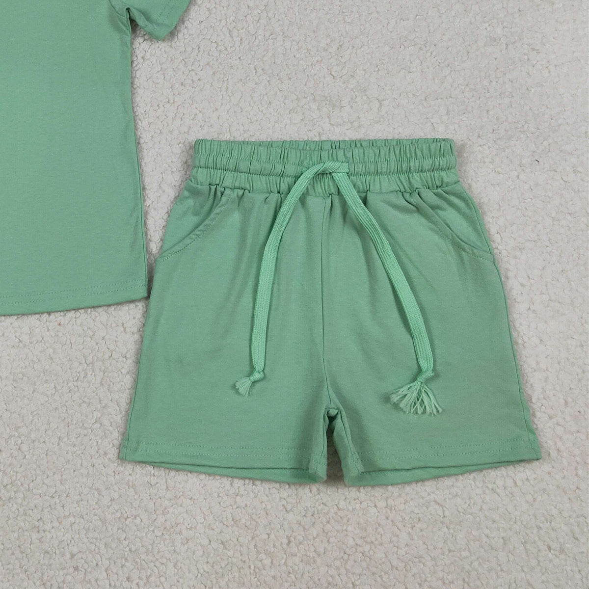 RTS NO MOQ BSSO1886 Baby Boys Green Short Sleeve Shirt with Pockets And Shorts Outfit Set