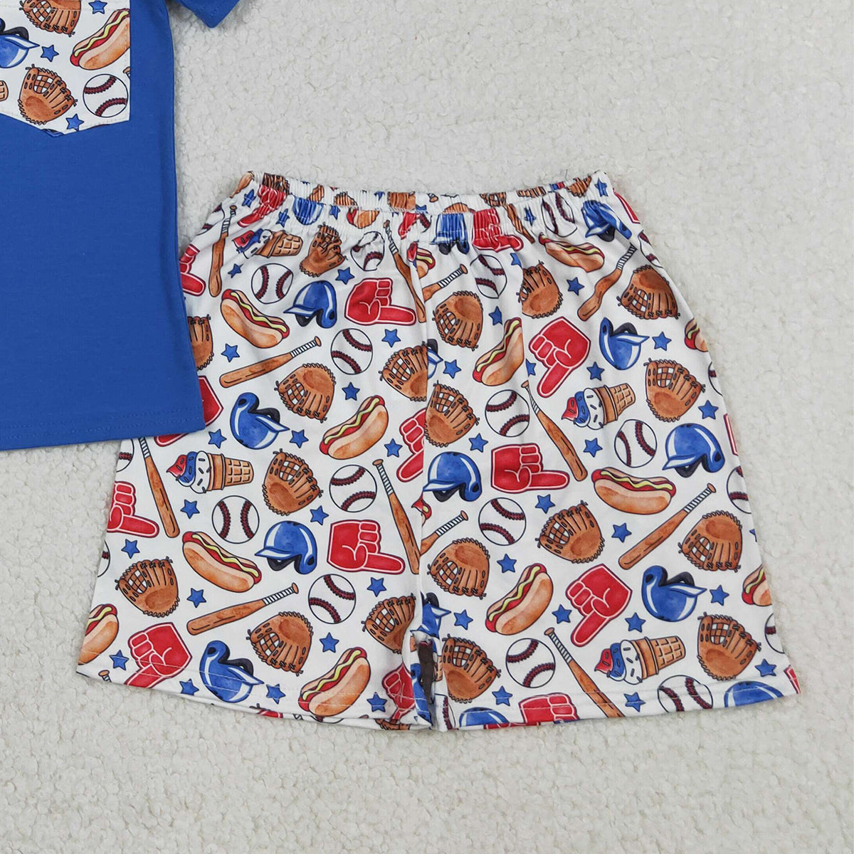 RTS NO MOQ BSSO1922 Baby Boys Team Baseball Clothes Set Button Pocket Shirt Top with Shorts Outfit