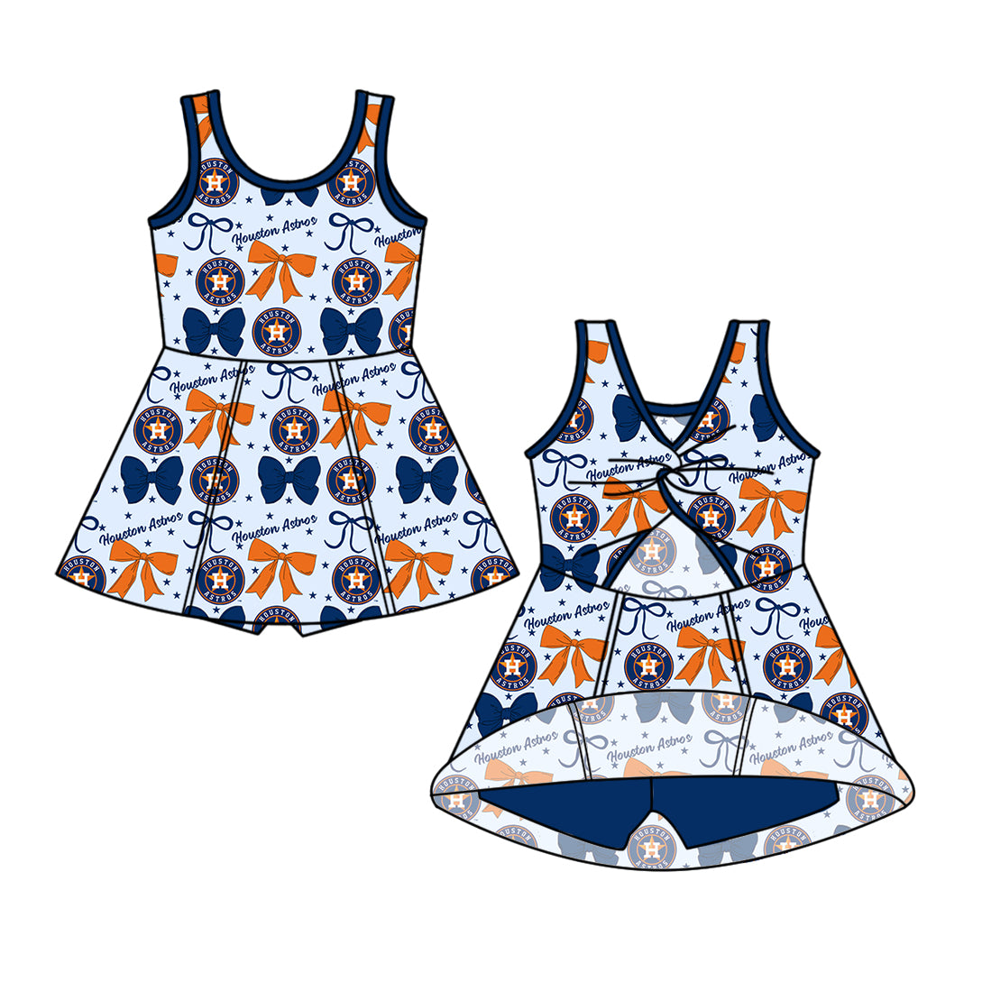 Custom moq 5 mix size milk silk summer teams baby girls clothes team bow blue long sleeve hooded pants sets and dress 1 and dress 2 and top-25.6.17