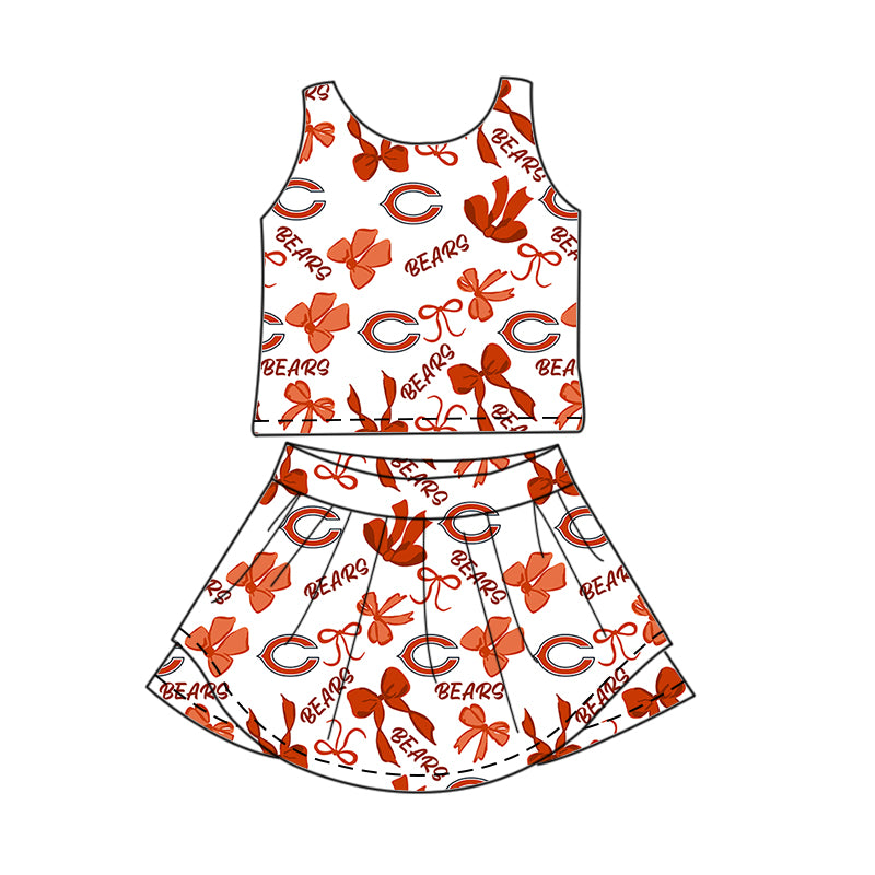 Custom moq 5 mix size milk silk summer teams Baby Girls Orange Bow Vest Top Skirt Shorts Sets Sleeveless Knee Length Dresses Yoga Shorts Yoga Active Outfit