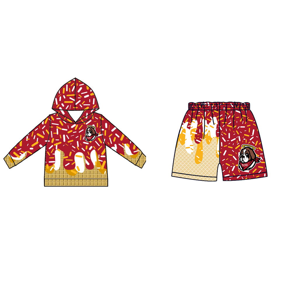 Custom moq 5 mix size milk silk baby girls clothes team bow red hooded long sleeve tops and shorts-25.7.18