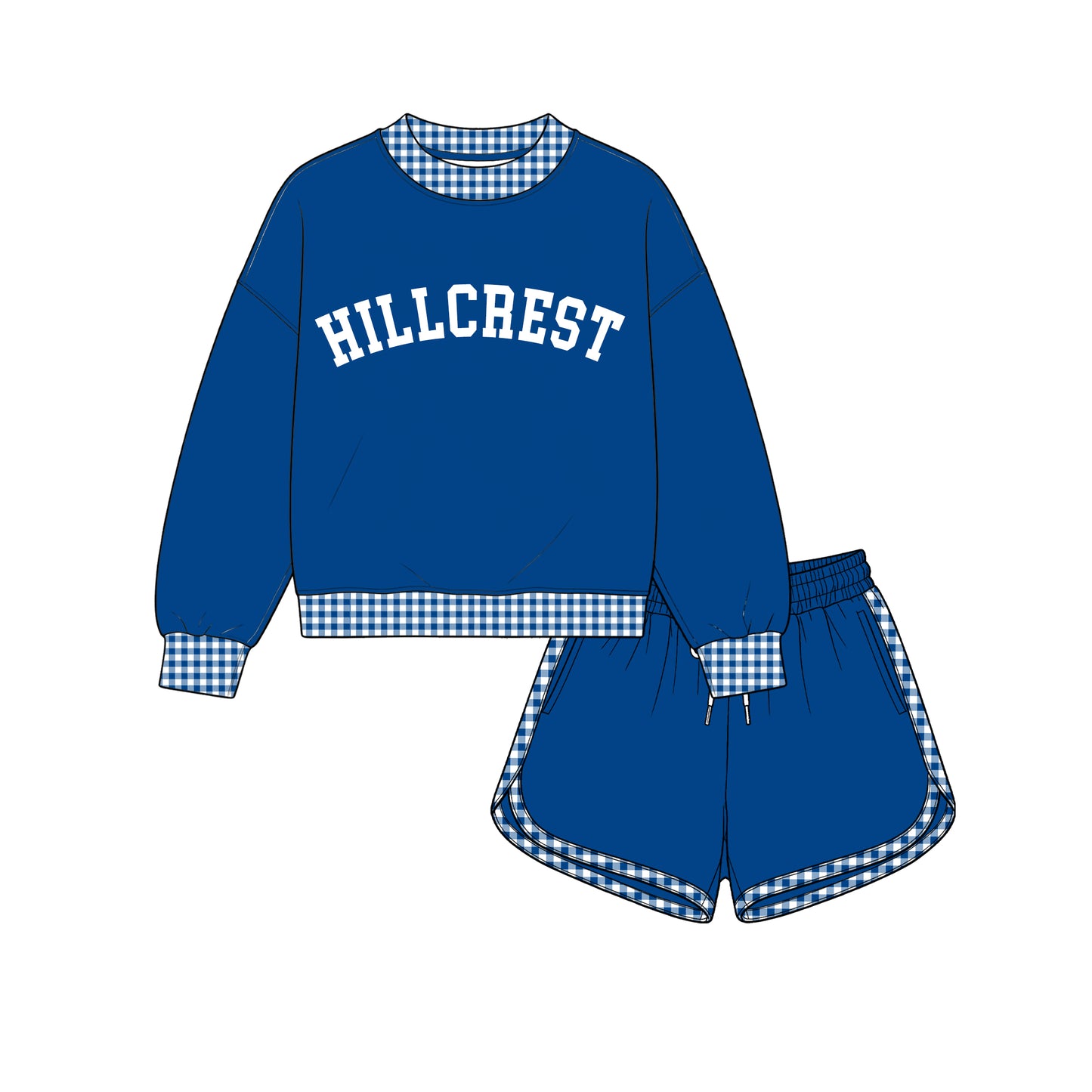 custom moq 5 mix size XY072201 Baby Kids Letter Print Checked Long Sleeve Top Shorts Team Clothes Set
