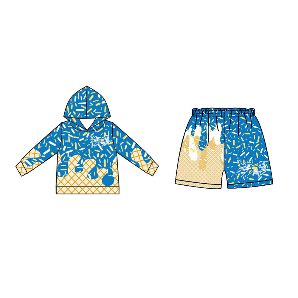 Custom moq 5 mix size milk silk baby girls clothes team bow teal hooded long sleeve tops and shorts-25.7.19