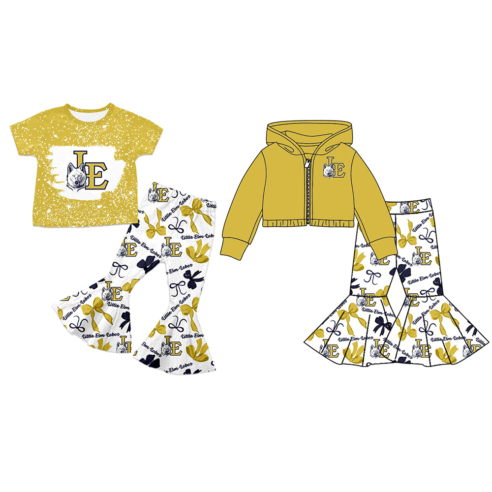 Custom moq 5 mix size milk silk summer teams baby girls clothes bow khaki short sleeve pants sets and hooded long sleeve pants sets-25.7.26
