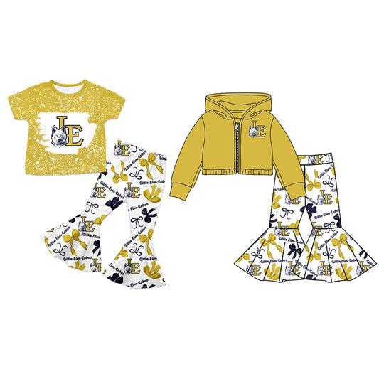 Custom moq 5 mix size milk silk summer teams baby girls clothes bow khaki short sleeve pants sets and hooded long sleeve pants sets-25.7.26