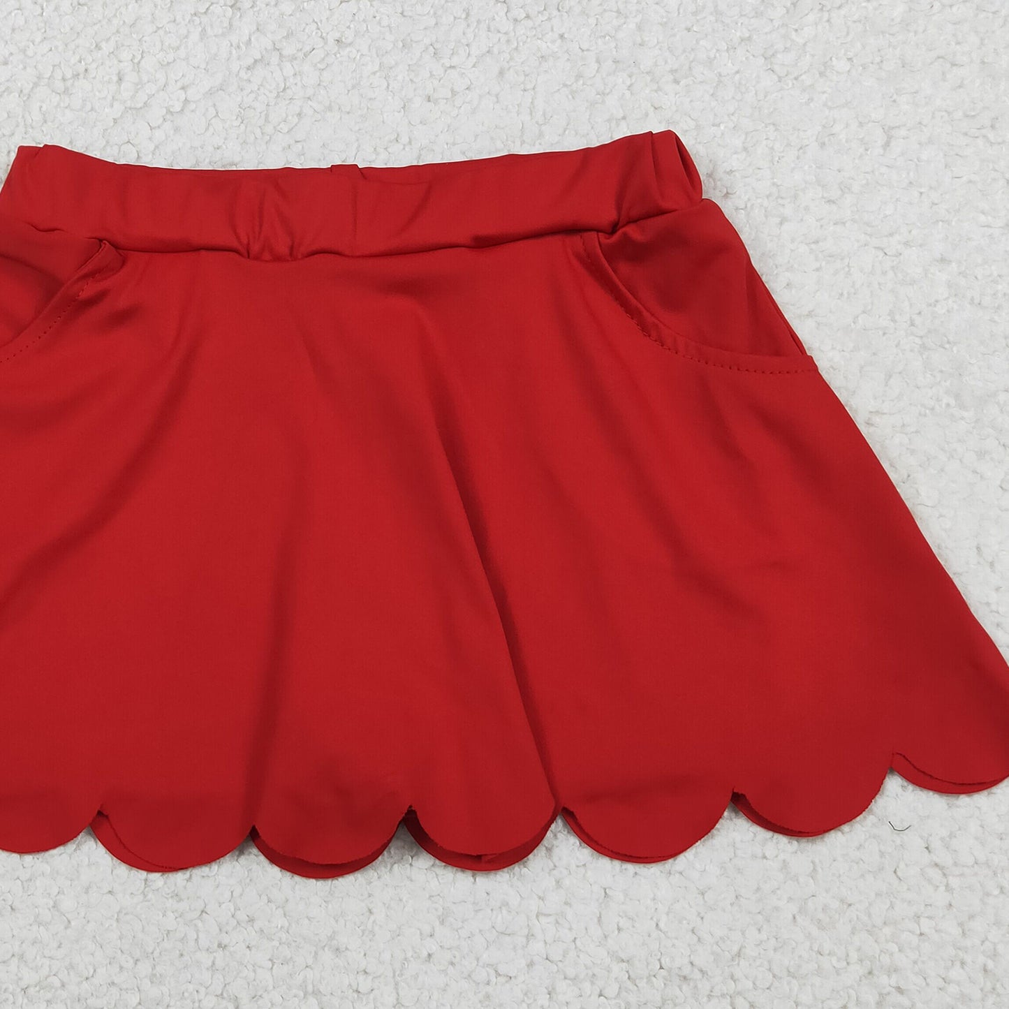 RTS NO MOQ yoga fabric cotton GLK0235 Baby Girls Red Pockets Scallop Skirt Shorts Yoga Active Bottom