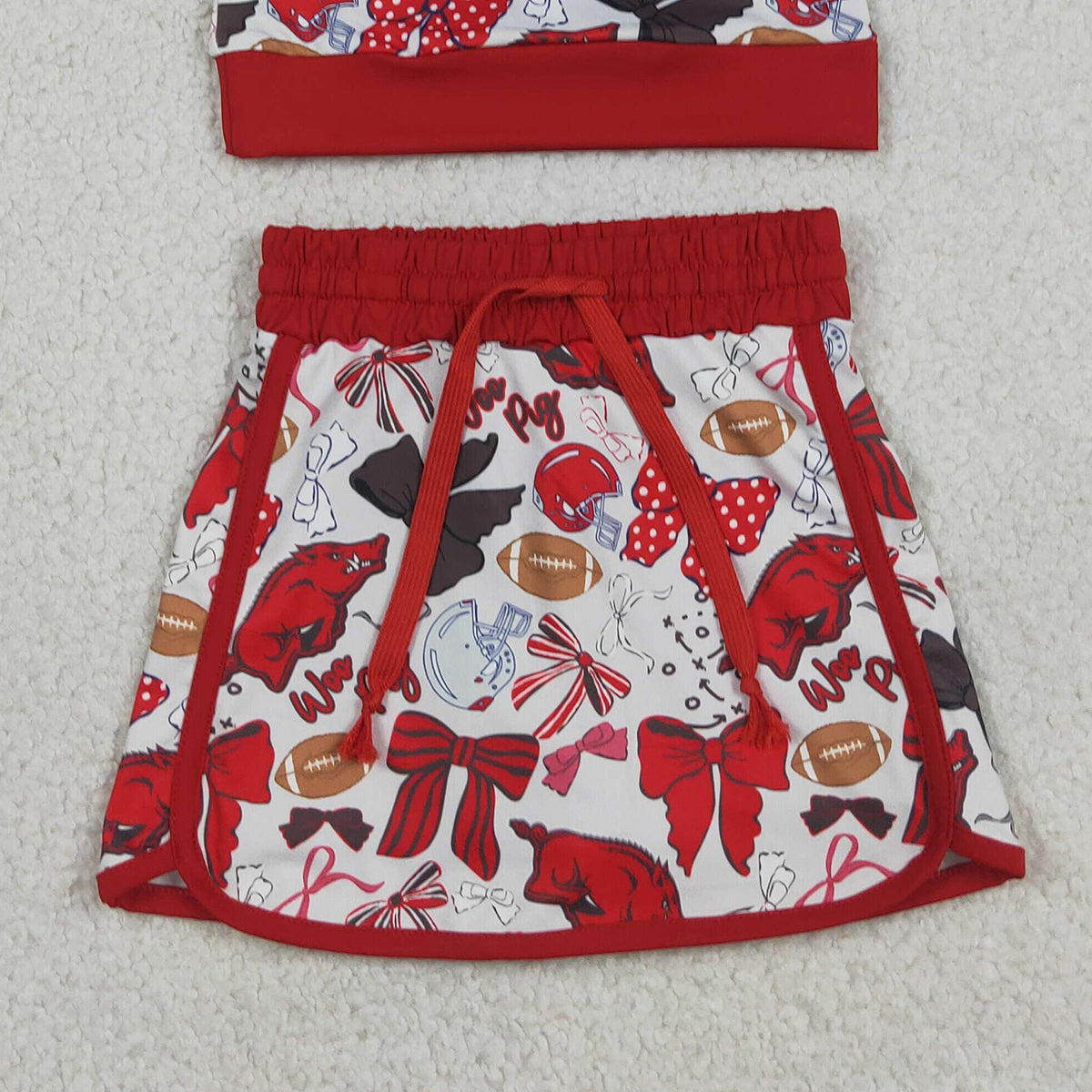 RTS NO MOQ GSD3696 Baby Girls Bow Football Top Skirt Short Team Yoga Active Clothes Set