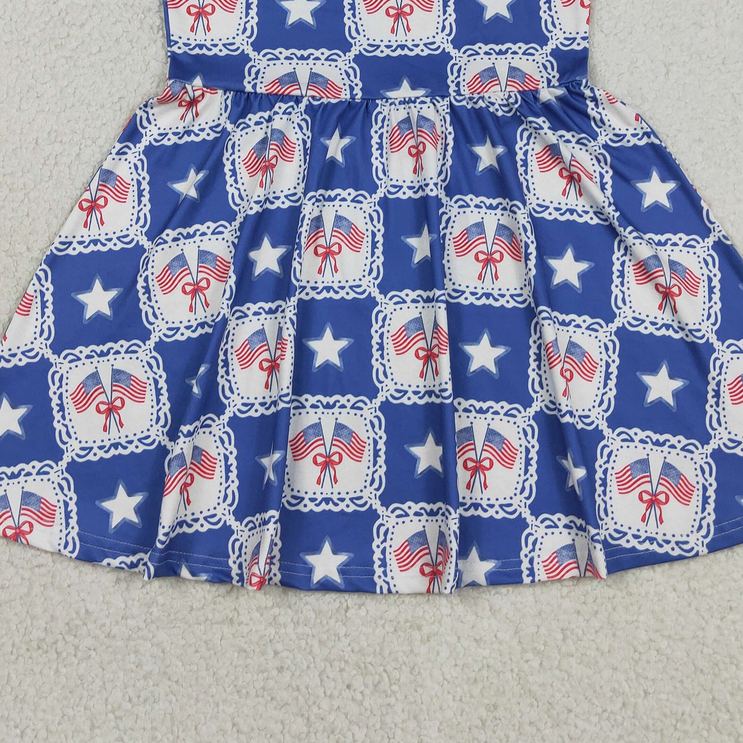 RTS NO MOQ milk silk GSD3514 Baby Girls Cute Stars Flags Checked Flutter Sleeve 4th of July Dresses