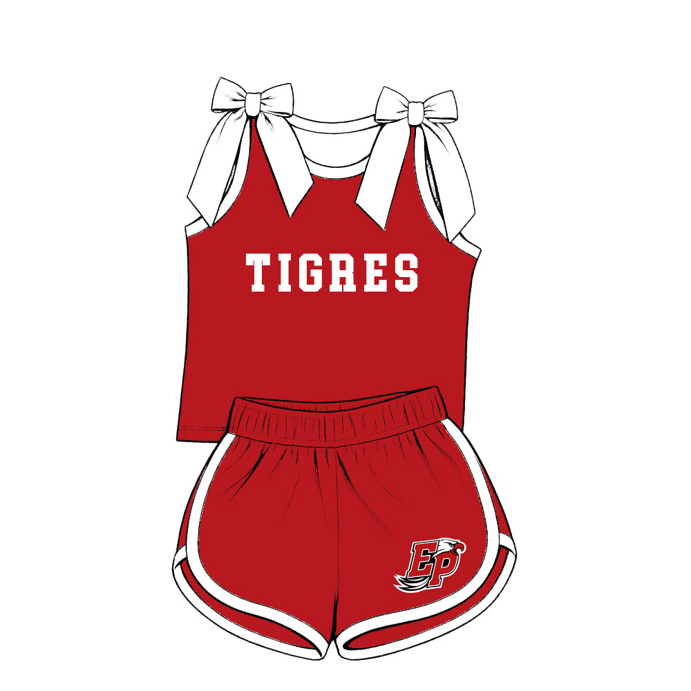 custom moq 5 mix size XY071601 Baby Girls Letter Printed Bow Sleeveless Top Shorts Summer Team Outfit