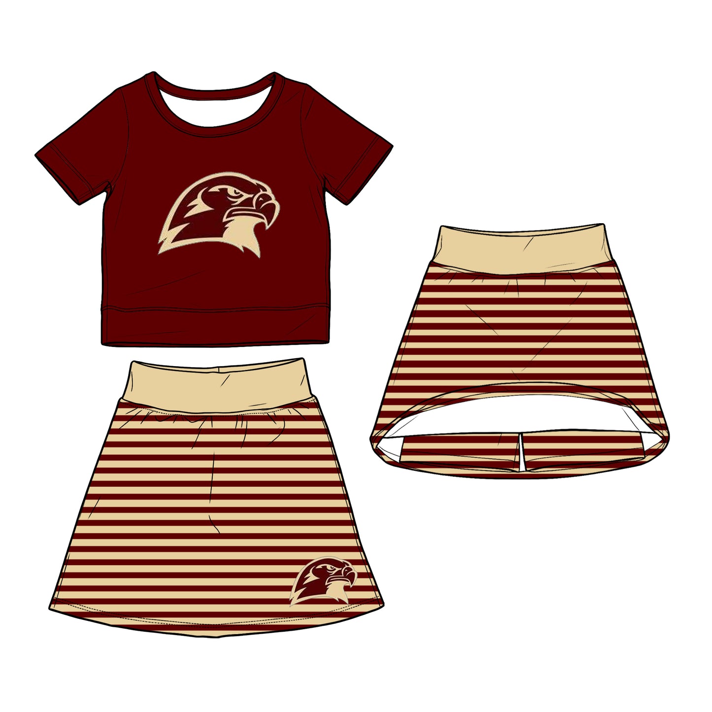 custom moq 5 mix size XY062901 Baby Girls Summer Short Sleeve Top Striped Skirt Outfit Set
