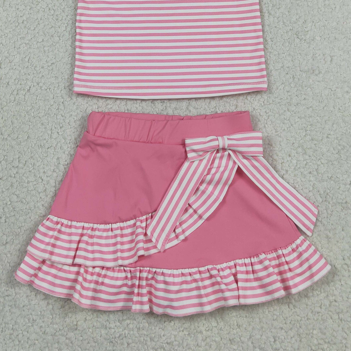 RTS NO MOQ yoga fabric GSD3408 Baby Girls Cute Pink Stripe Button Vest Skirt Shorts Active Wear