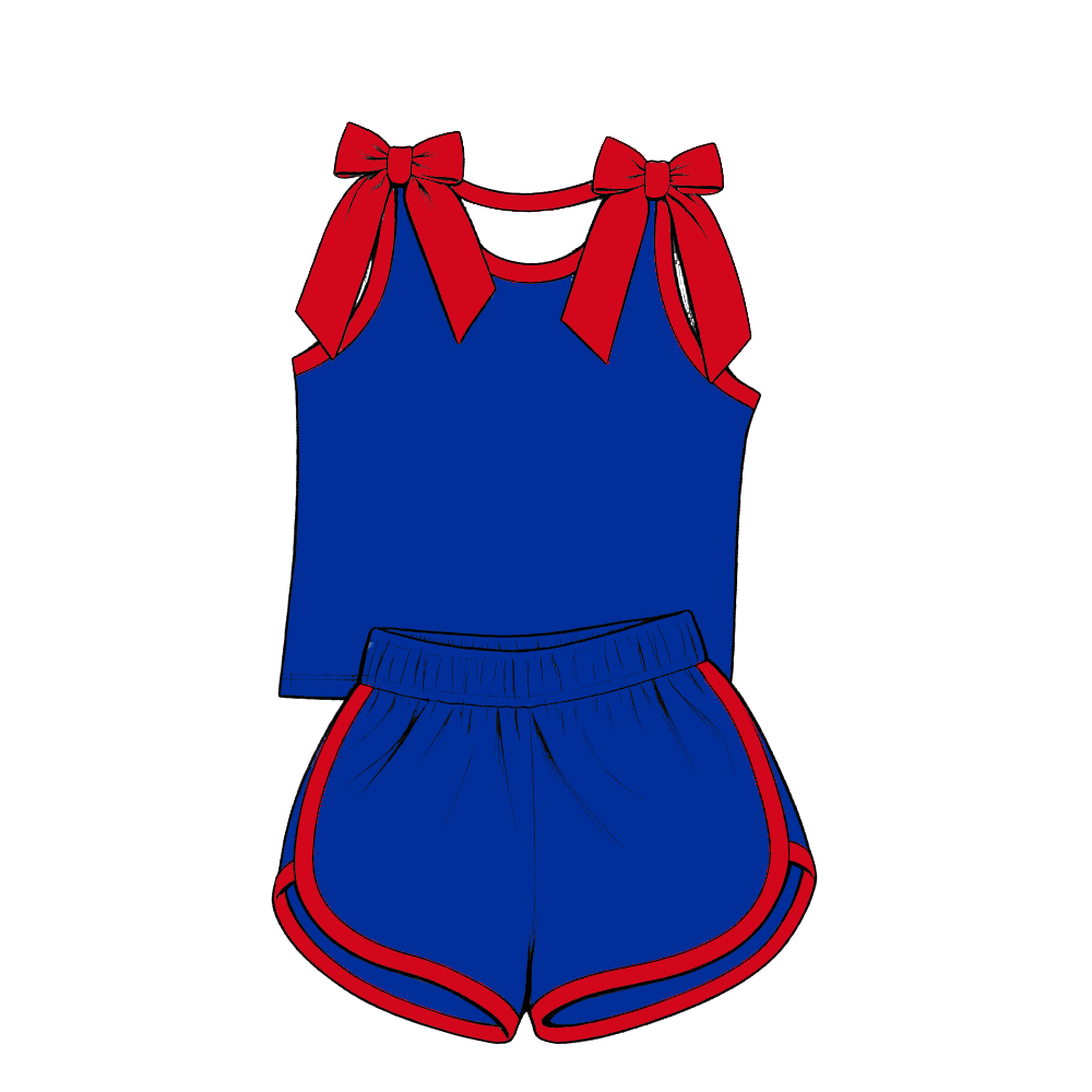 custom moq 5 mix size XY070201 Baby Girls Solid Color Bow Sleeveless Tank Top And Elastic Waist Shorts Set