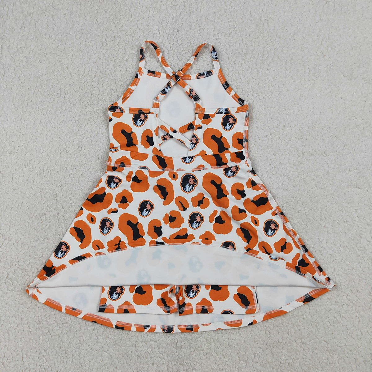 RTS NO MOQ GSD3634 Baby Girls Orange Leopard Strap Yoga Shorts Knee-Length Active Dress