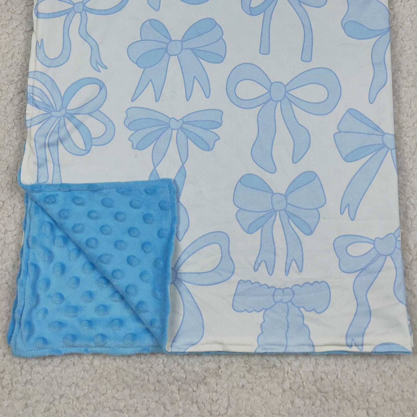 RTS NO MOQ milk silk BL0224 Kids Light Blue Plaid Bow Decor Blanket