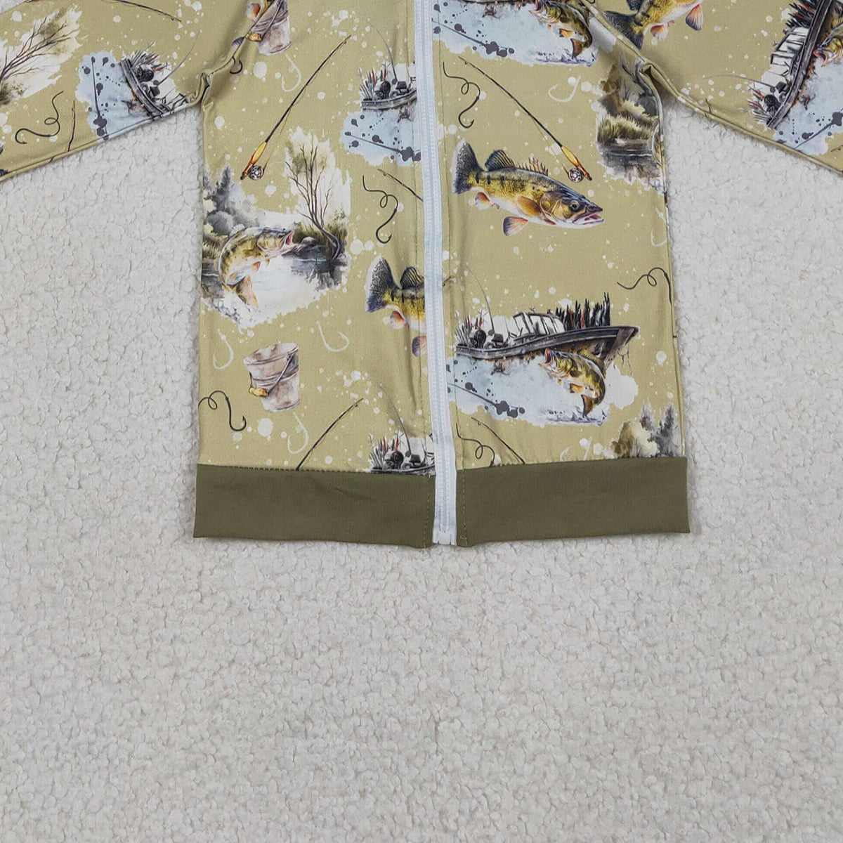 RTS NO MOQ BT0346 Baby Boys Green Long Sleeve Zip Hoodie Jacket Top Fishing Hunting Casual Outfit for Kids