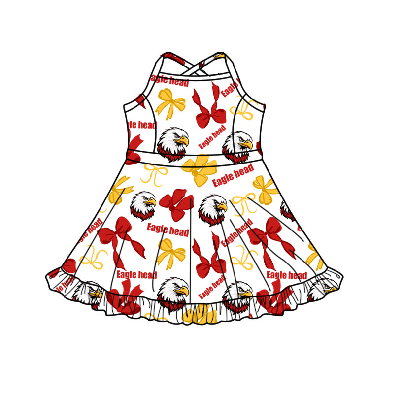 custom moq 5 mix size XY071801 Baby Girls Bows Print Strap Knee Length Yoga Skort Team Dress