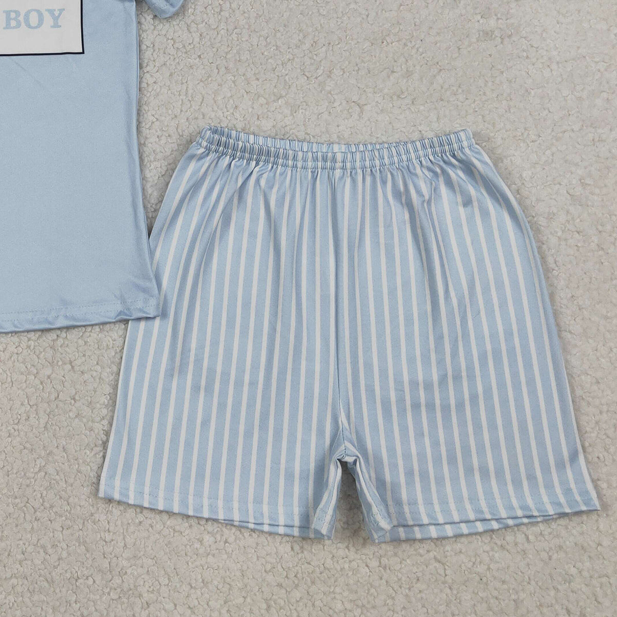 RTS NO MOQ BSSO1876 Light Blue Baby Boys Outfit Set with Stripe Shirt Top And Shorts Outfit