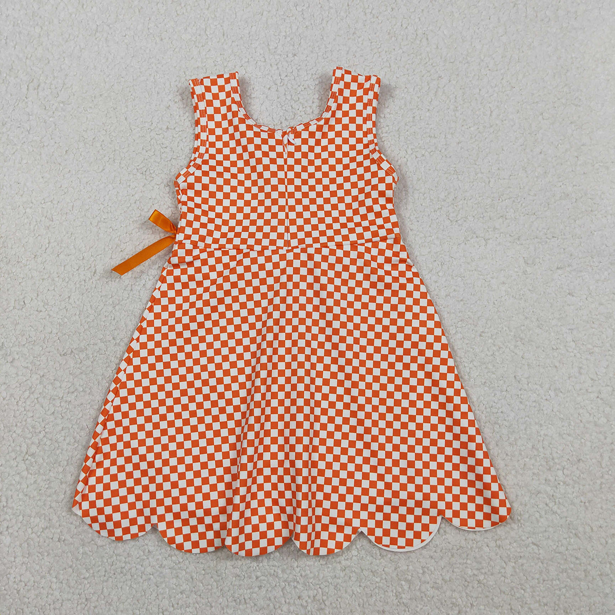 RTS NO MOQ GSD3428 Baby Girls Orange Checked Scallop Shorts Knee Length Dresses Active Yoga Casual Outfit for Toddlers