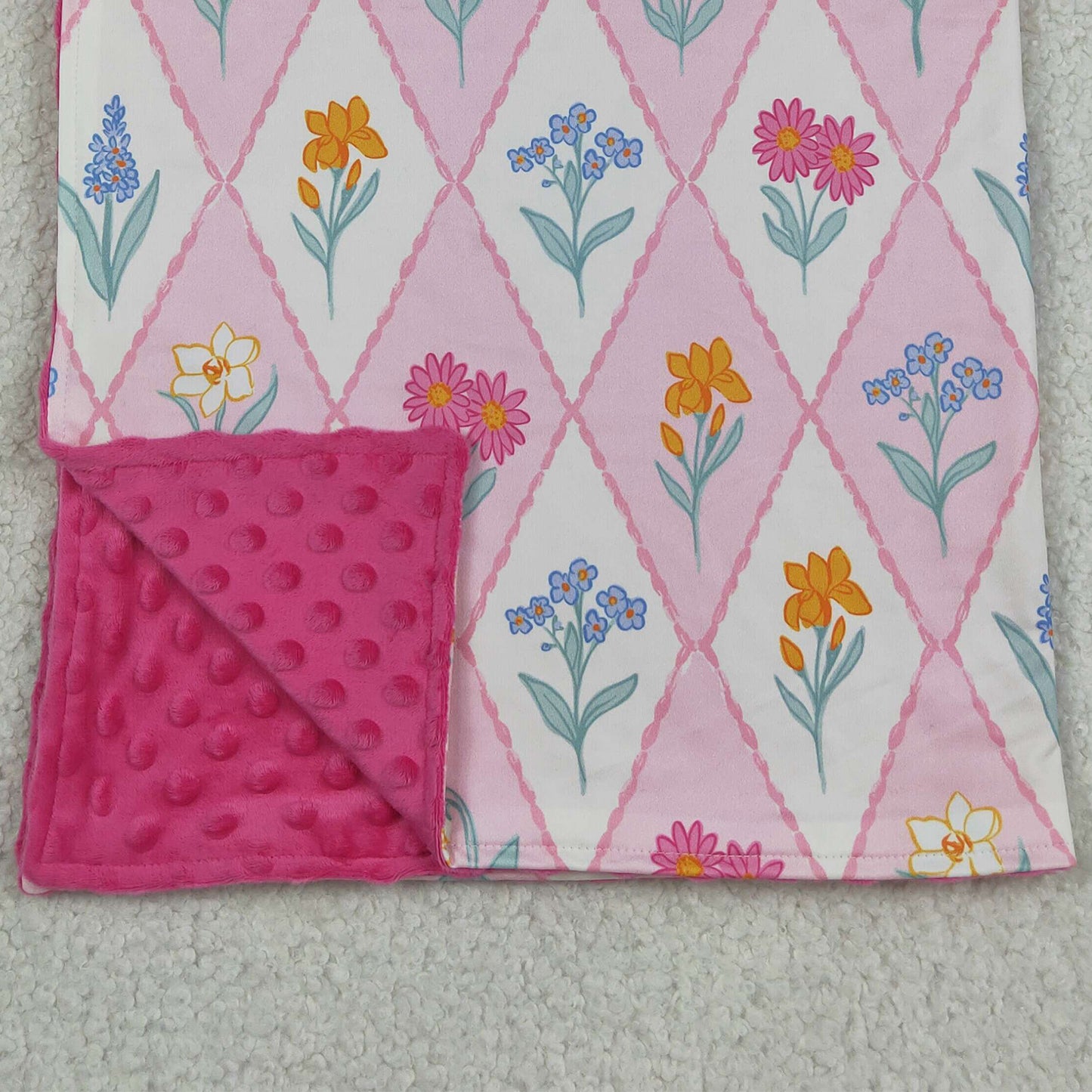 RTS NO MOQ milk silk BL0233 Colorful Flowers Checked Blankets For Baby Kids