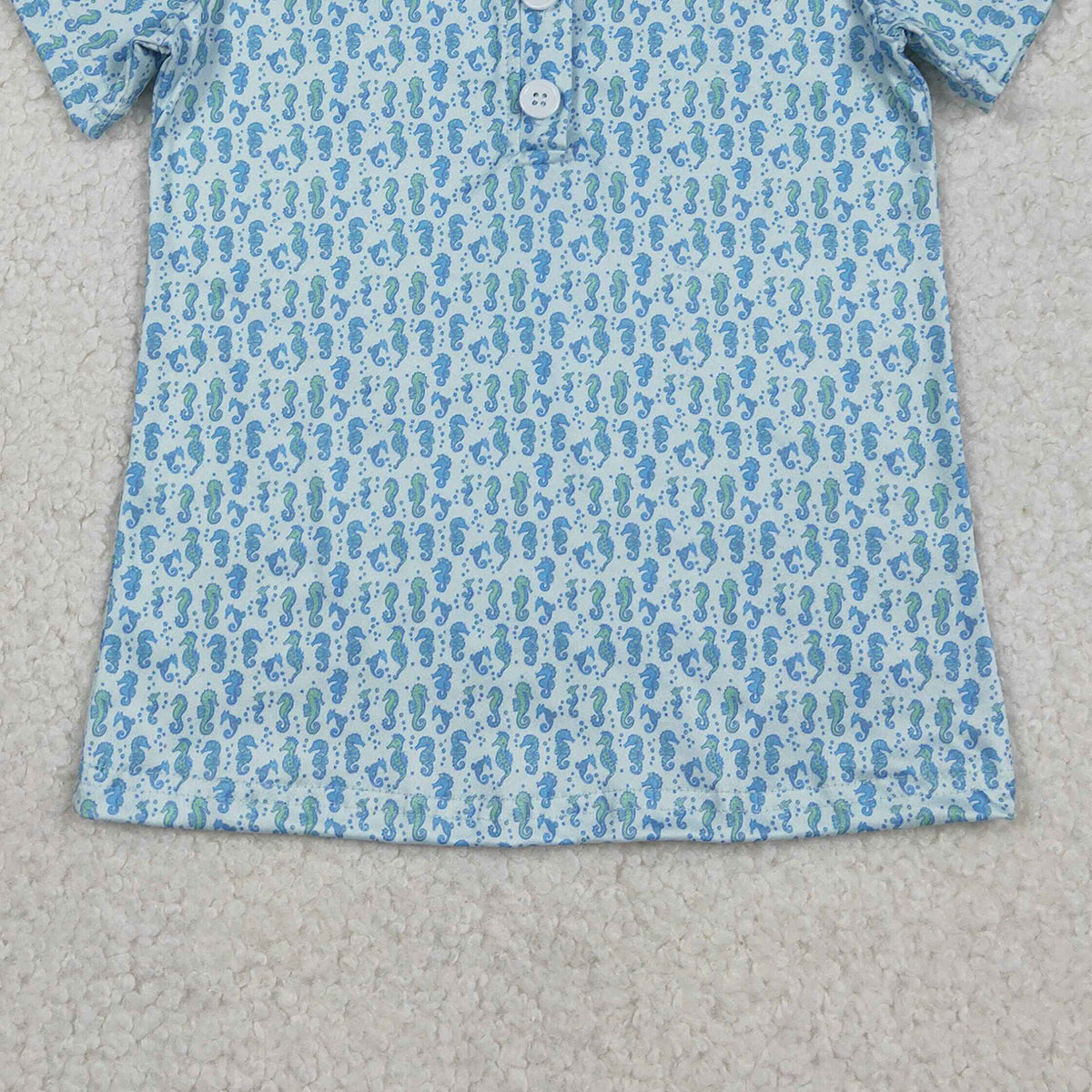 RTS NO MOQ BT1113 Baby Boys Blue Short Sleeve Polo Shirts Seahorses Button Tops Kids Fashion Clothing