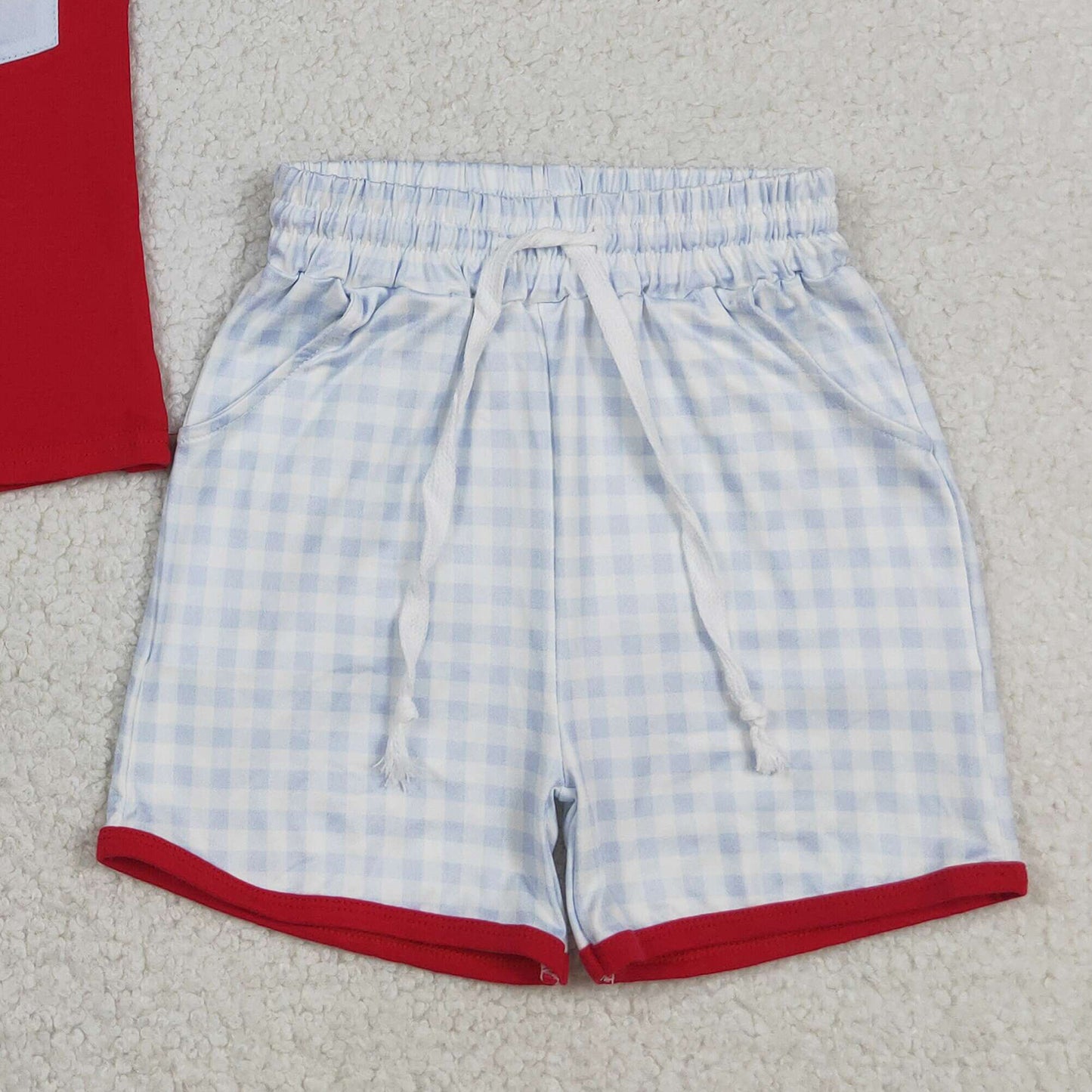 RTS NO MOQ BSSO1692 Toddler Boys Checked Pocket Shorts Strawberry Pattern Top Clothes Sets