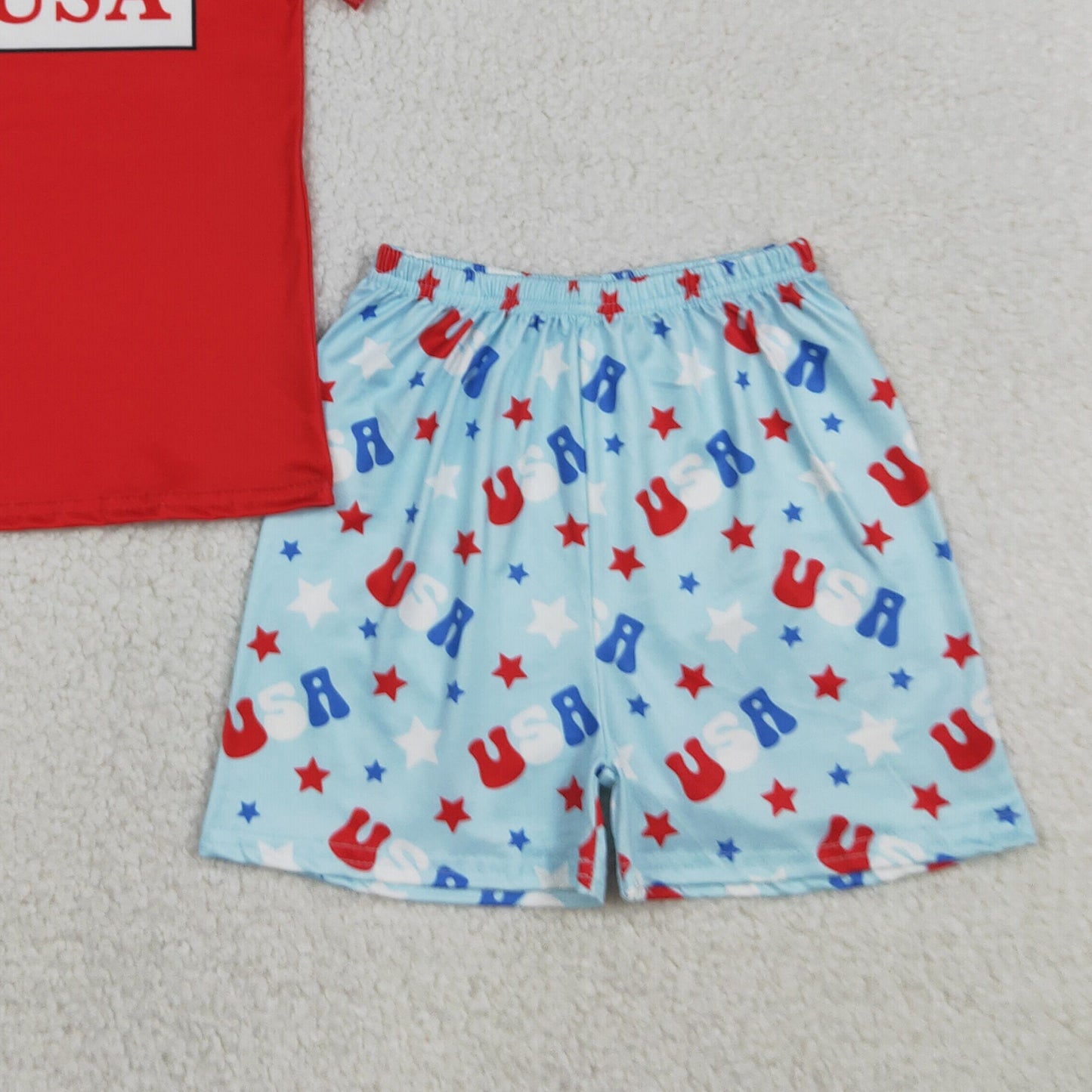 RTS NO MOQ milk silk BSSO2011 Baby Boys  4th of July I Love USA Stars Print Shirt And Shorts Set