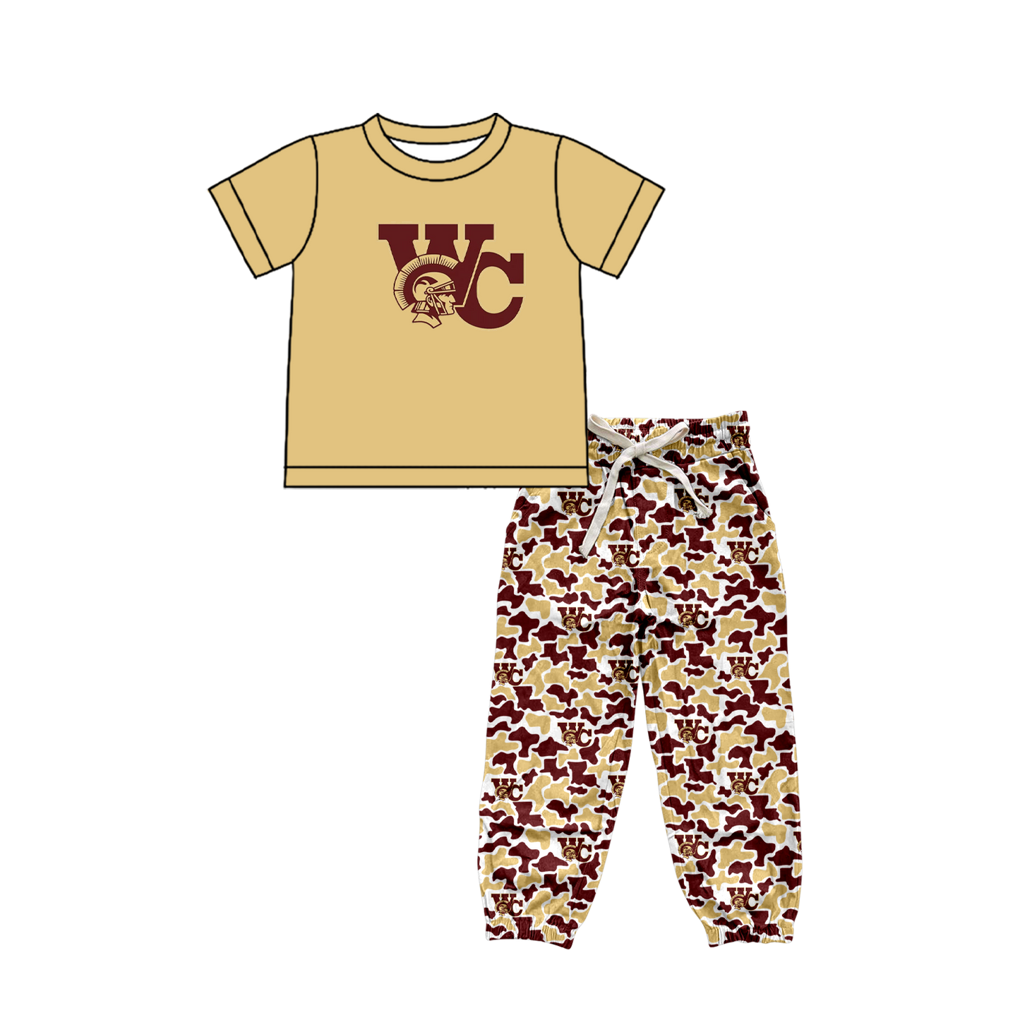 custom moq 5 mix size XY062504 Baby Kids Short Sleeve Shirt Camo Long Pants Set
