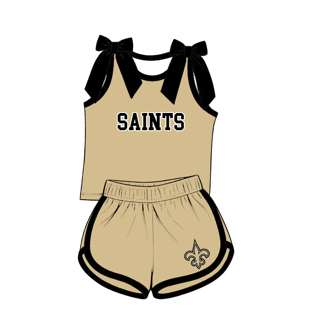 custom moq 5 mix size XY071401 Baby Girls Bow Sleeveless Tank Top Elastic Waist Shorts Team Outfit