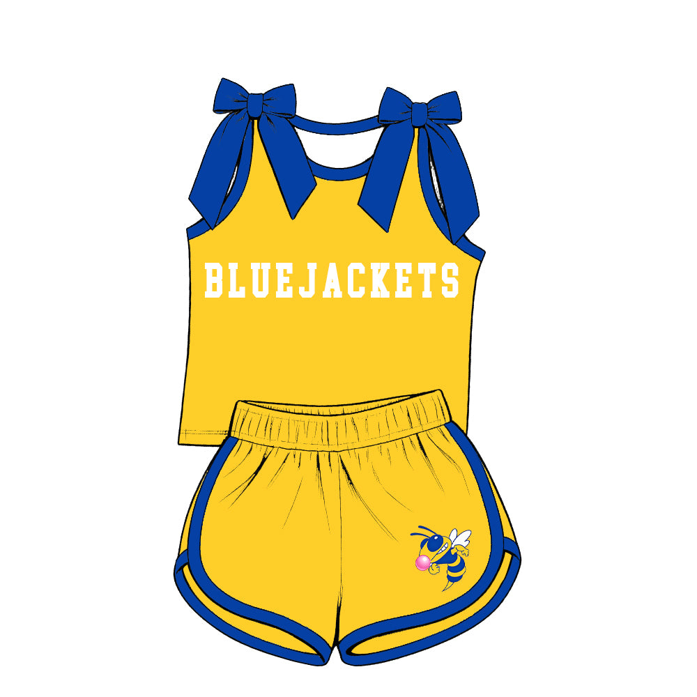 custom moq 5 mix size XY071701 Baby Girls Letter Printed Bow Sleeveless Top Shorts Summer Team Set