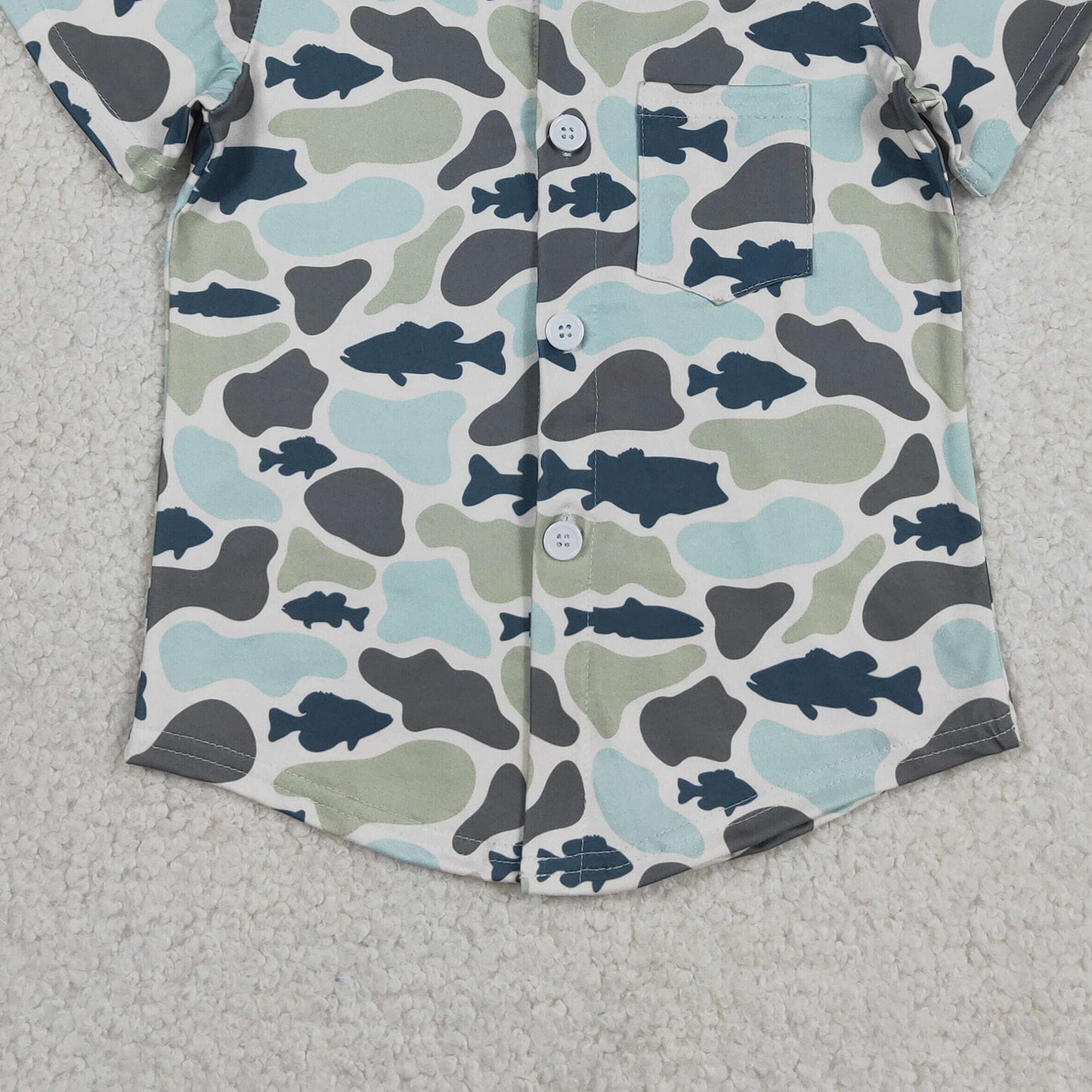 RTS NO MOQ  milk silk BT1787 Baby Boys Cute Camo Hunting Fish Print Button Down Shirts