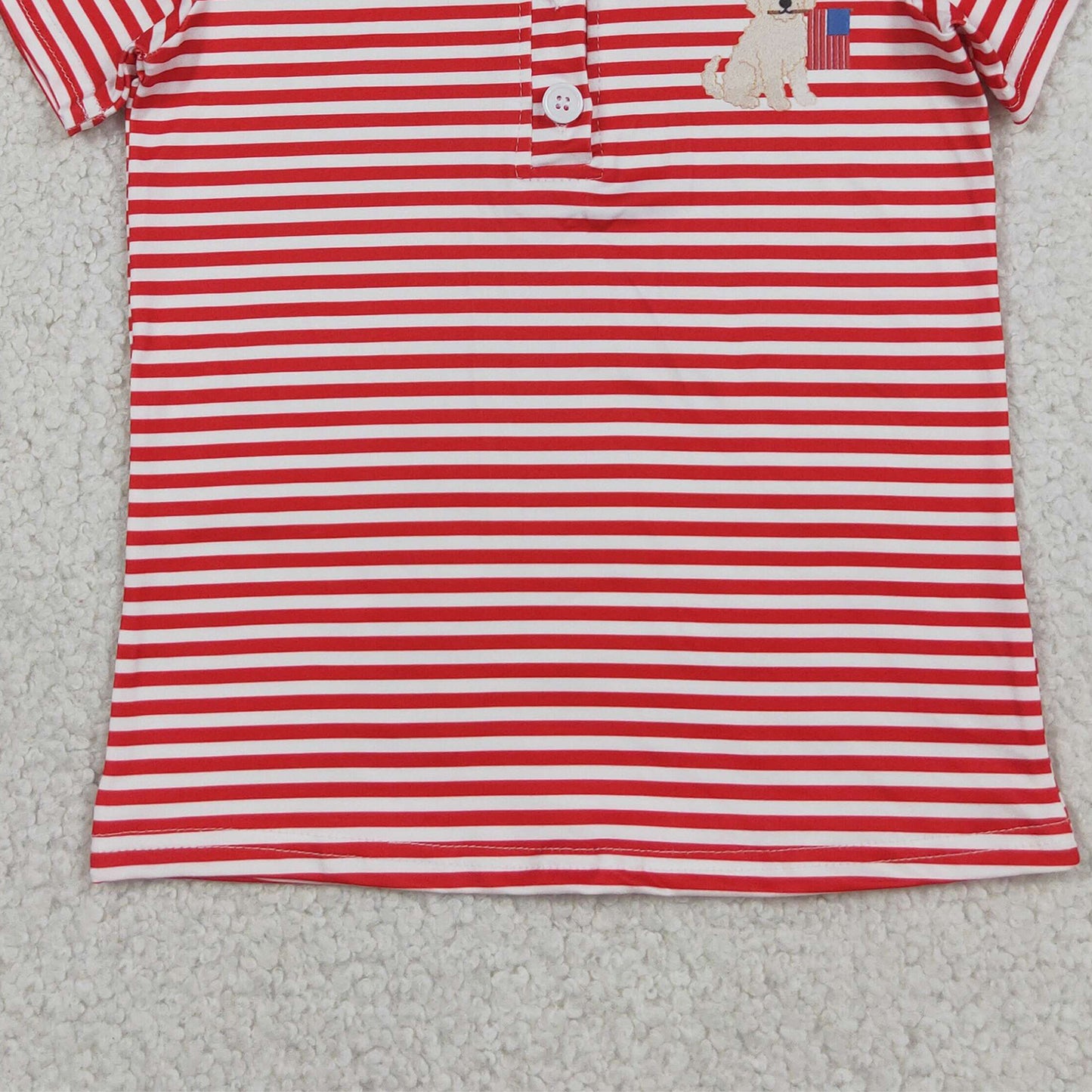 RTS NO MOQ milk silk BT1619 Baby Boys 4th of July Red Stripe Dog Flag Print Button Polo Shirt
