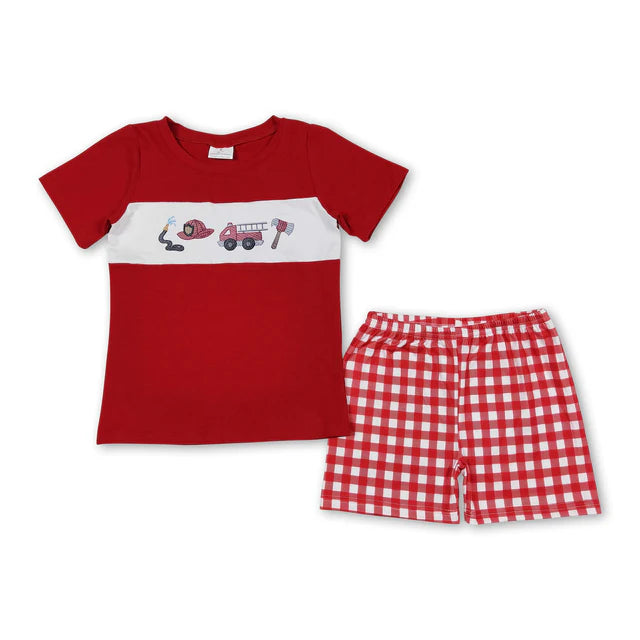 RTS NO MOQ Sibling Baby Boys Police Blue Shirt Shorts Outfits Clothes Sets