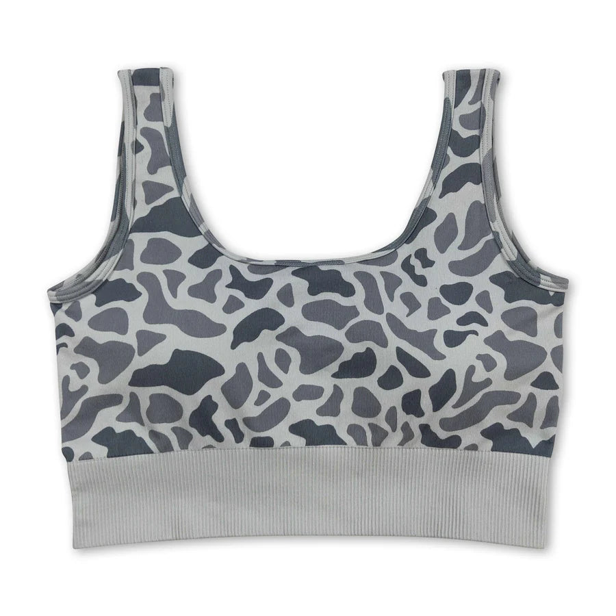 RTS NO MOQ Sibling Adult Women Camo Knitted Yoga Crop Bra Tops