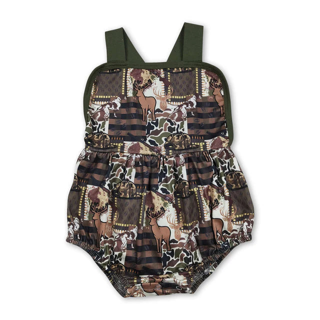 RTS NO MOQ Sibling Baby Boys Strap Southern Dog Ducks Camo Hunting Rompers