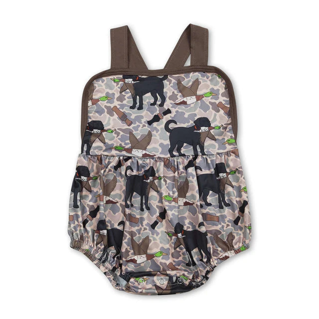 RTS NO MOQ Sibling Baby Boys Strap Deer Camo Checked Hunting Rompers