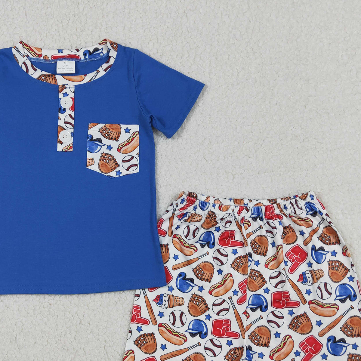 RTS NO MOQ BSSO1922 Baby Boys Team Baseball Clothes Set Button Pocket Shirt Top with Shorts Outfit