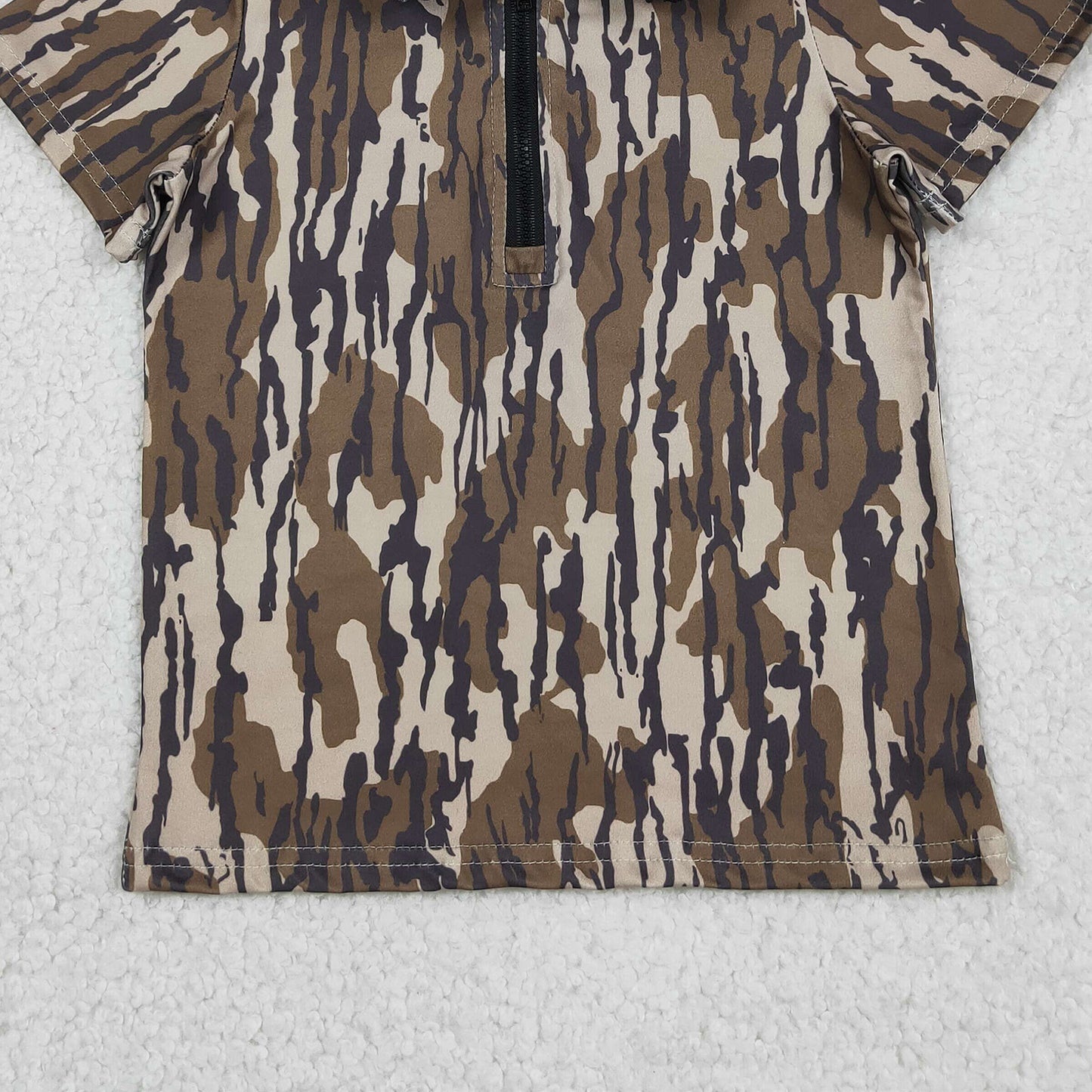 RTS NO MOQ milk silk BT1726 Baby Boys Fashion  Camo Short Sleeve Zipper Top