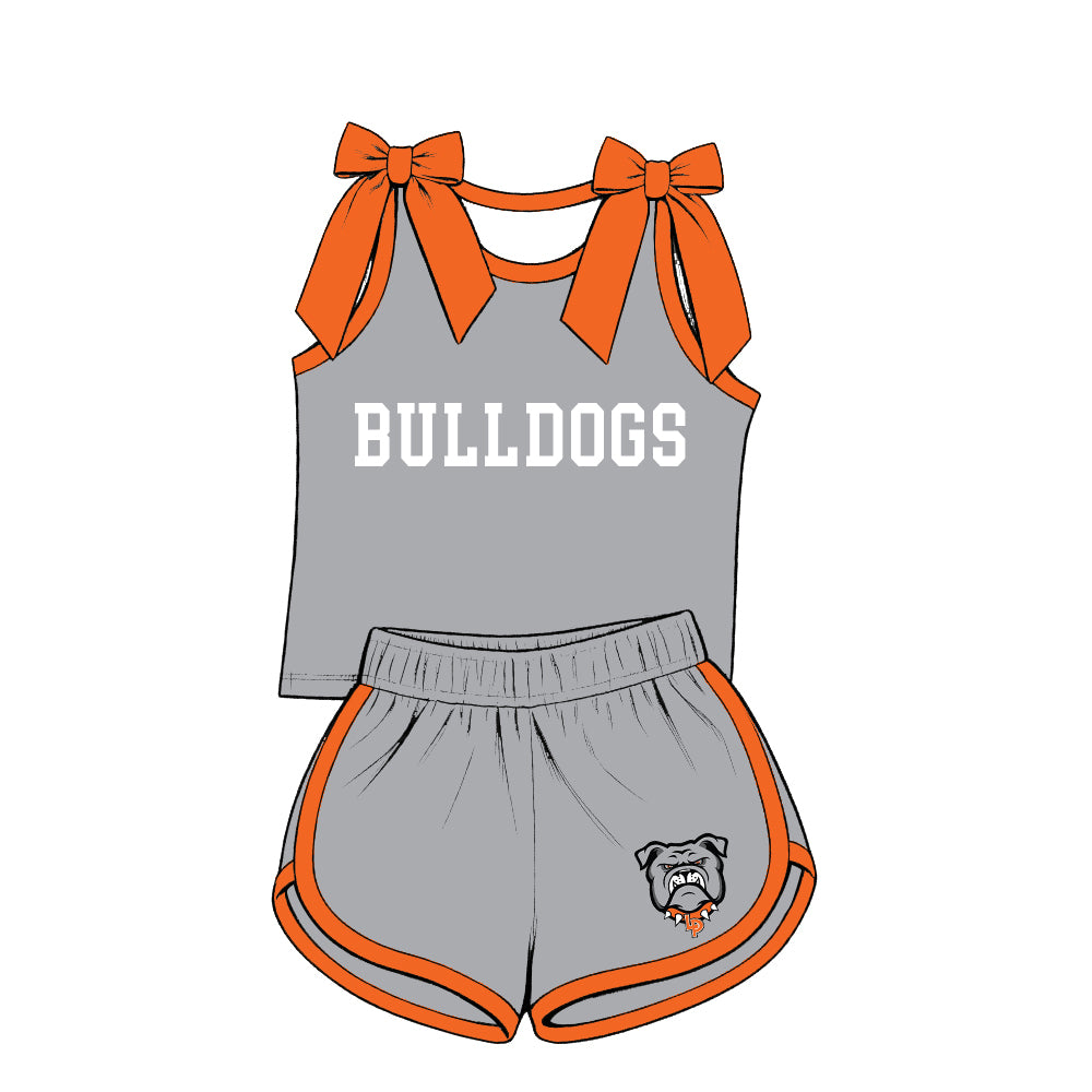 custom moq 5 mix size XY072001 Baby Girls Bow Sleeveless Letter Printed Top Shorts Summer Team Set