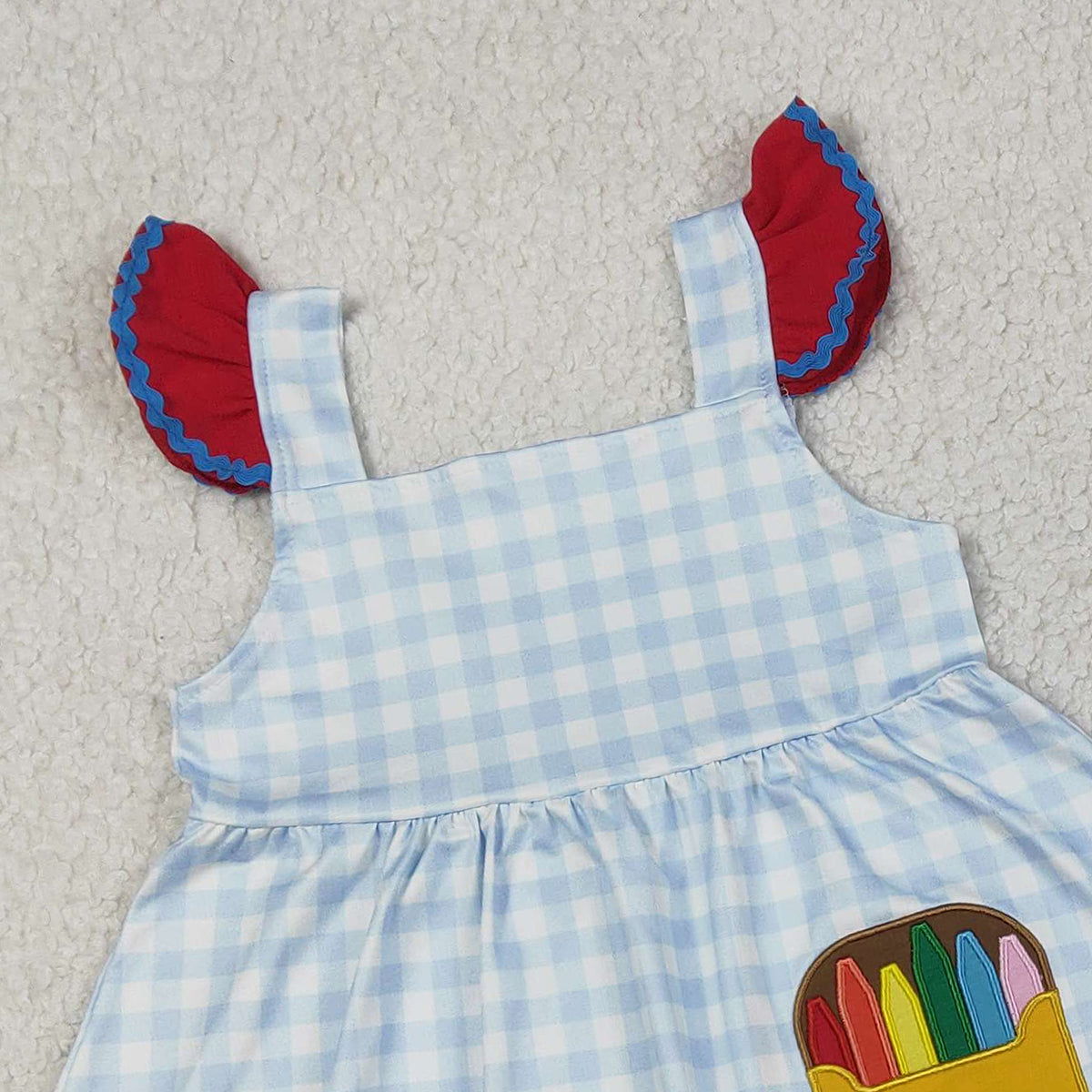 RTS NO MOQ GSSO3101 Embroidery Pencils Baby Girls Plaid Tunic with Ruffle Shorts Back-to-School Outfit