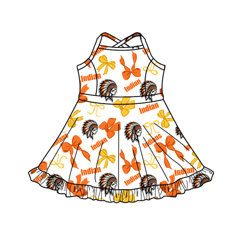 custom moq 5 mix size XY071801 Baby Girls Bows Print Strap Knee Length Yoga Skort Team Dress