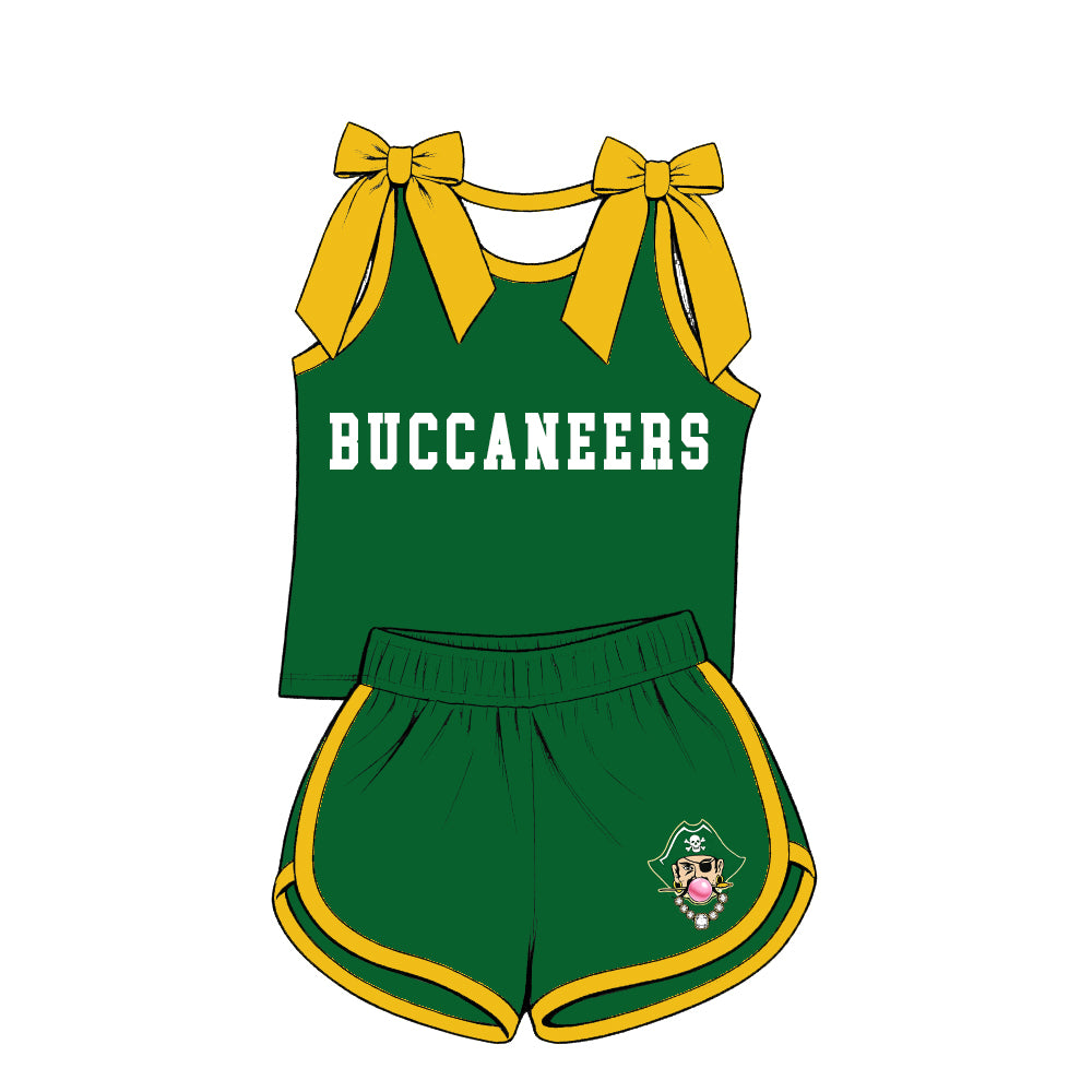 custom moq 5 mix size XY071701 Baby Girls Letter Printed Bow Sleeveless Top Shorts Summer Team Set